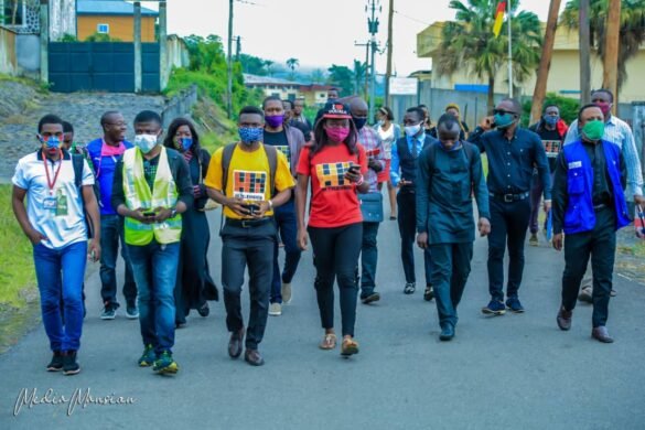 Journalists in Cameroon’s SW region, marching to the Governor’s office to demand whereabouts of missing collague, Wazizi, who later turned out dead in custody.